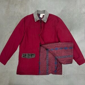 VTG 90s Walls Mens Burgundy Canvas Blanket Lined Western Work Jacket Medium USA